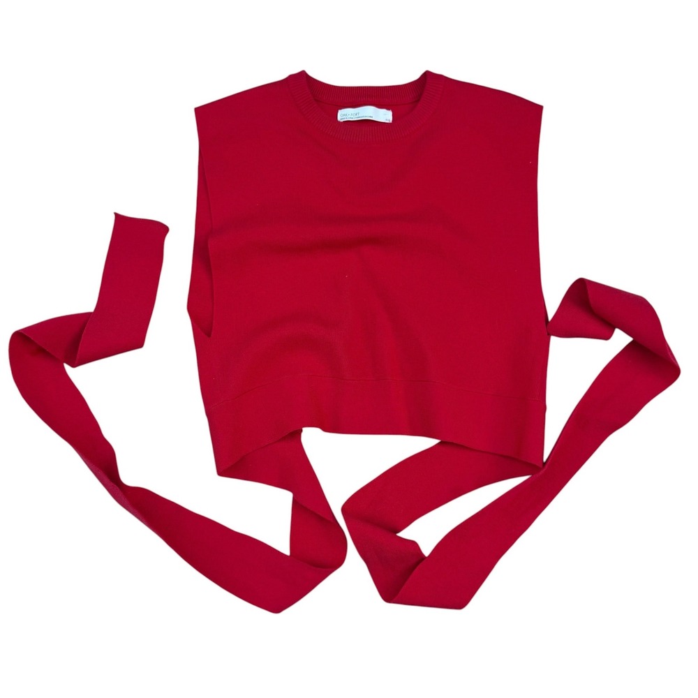 Oak + Fort Knit Wrap Crop Top Red Open Back Minimalist Balletcore Clean Girl S - Picture 7 of 11